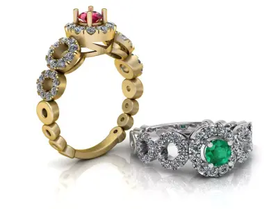 Emerald Halo Gold Ring 3D print model