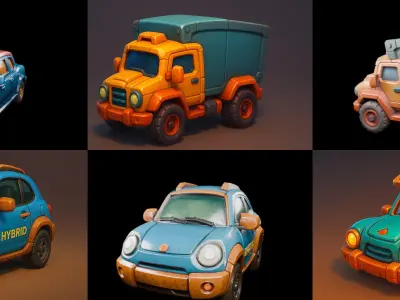 Stylized Car Advanced model bundle 1 pack 100 glb 3D model