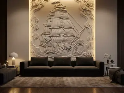 modern panel wall decor set wall relief mural CNC 145 3D model