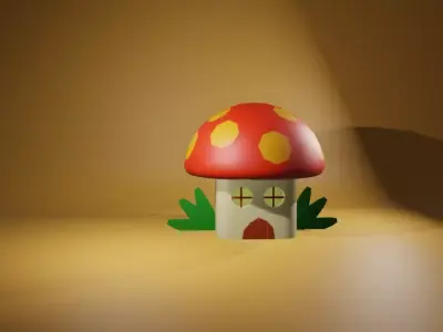 Designing a Smurfs house in a world Low-poly 3D model