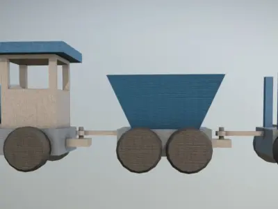 Game Ready Blue Wooden Kids Toy Train Low-poly 3D model