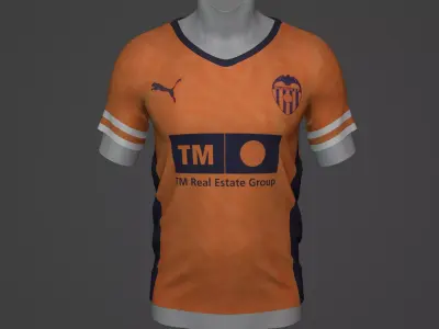 Valencia Football Jersey T-Shirt - Soccer Kit Low-poly 3D model