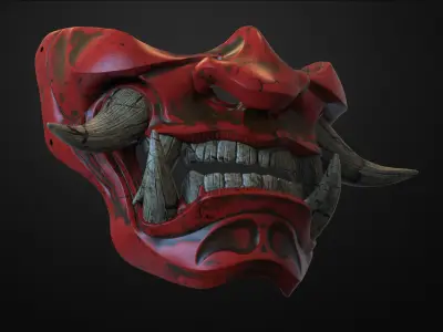 Traditional Japanese Hannya Half Mask Oni Half Mask Samurai Mask 3D print model