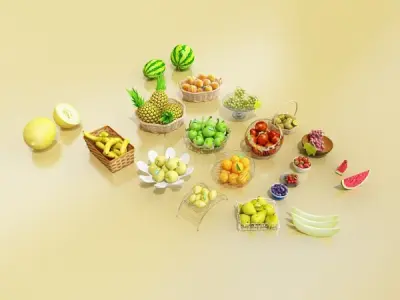 Photorealistic Fruits Basket Collection 3D model