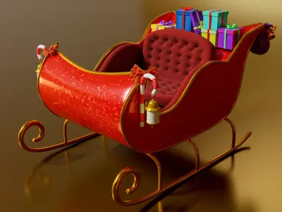 Santa Sleigh Cart 3D model