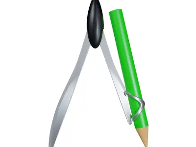 Compass pencil and ruler 3D model