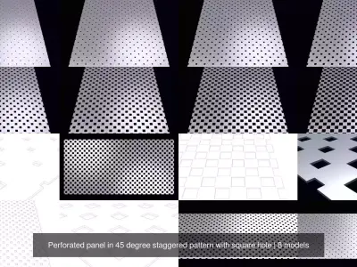 Perforated panel in 45 degree staggered pattern with square hole 3D Model Collection