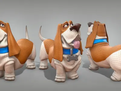 Cartoon character dog Basset hound base mesh Low-poly 3D model