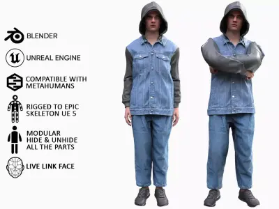 Man - Autumn Outfit 12 - Modular - Rigged Low-poly 3D model