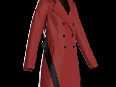Female raglan leather trench coat 3D model