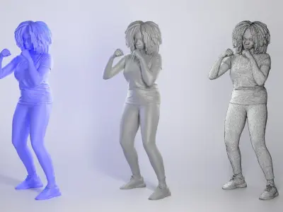 African young woman in boxing pose 292 Low-poly 3D model