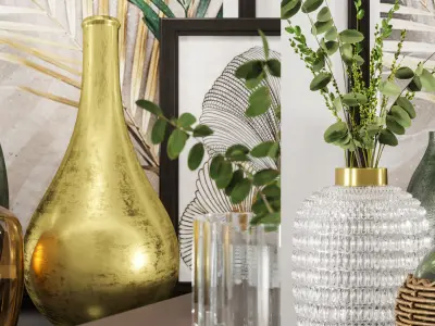 gold and green decorative set 3D model