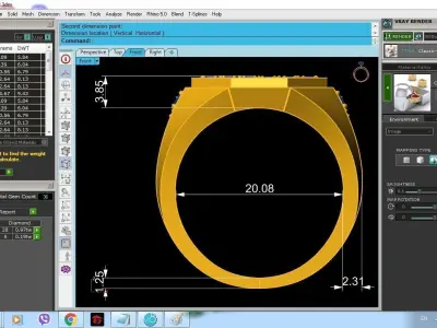 Gold Octagon Men Ring with Pave Diamond Setting 170 3D print model