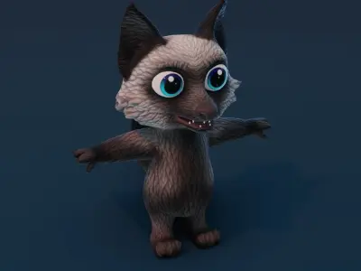 Cartoon Silver Fox Rigged 3D Model Low-poly 3D model