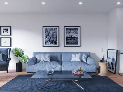 White Living Room Interior scene 3D model