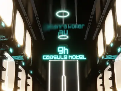 9h Capsule Hotel Hallway and BedTokyo Japan 3D model