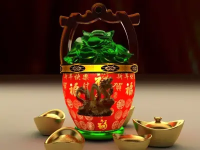 Chinese gold ingot bucket 3D model