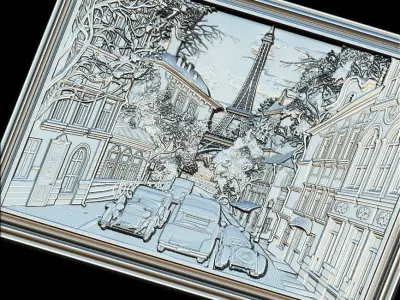 Paris Panno with Classic Cars STL File for CNC Relief engraving 3D model