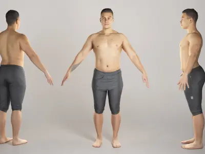 Shirtless athletic man in A-pose 310 Low-poly 3D model