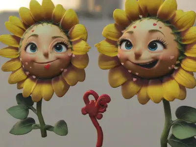 Cute Sunflower Couple 3D model