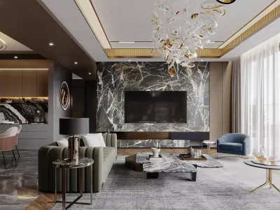 Modern living room dining room interior scenes 232 3D model