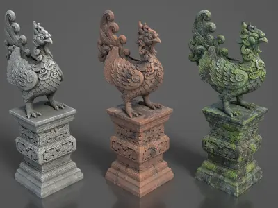 Ancient Asia Stone Statue Pack C - 250602 Low-poly 3D model