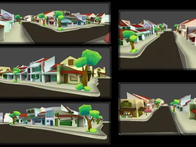 Old House Cartoon package Low-poly 3D model