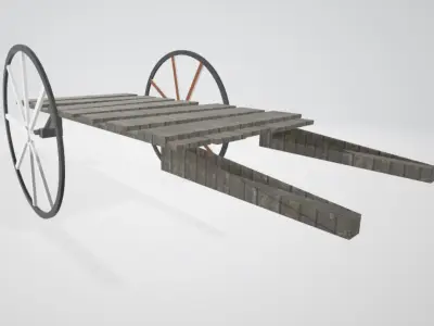 the cart wooden with wheels Low-poly 3D model