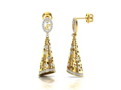 gold diamond women earrings 3D print model