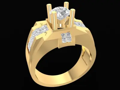 Luxury Square Diamond Ring with Center Stone for Men  2847 3D print model