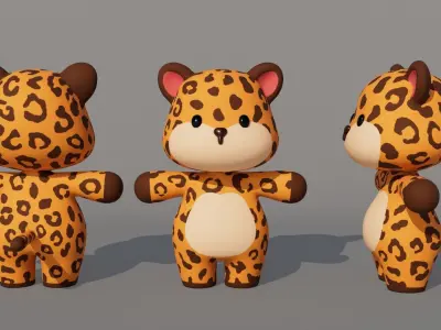 Rigged Cartoon Leopard Low-poly 3D model