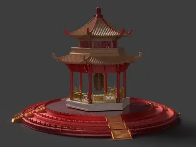 Chinese ancient pavilion   Low-poly 3D model