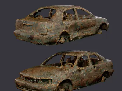 Apocalyptic Damaged Destroyed Vehicle Car Game Ready 01 Low-poly 3D model
