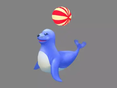 Cartoon sea lion performing in zoo Low-poly 3D model