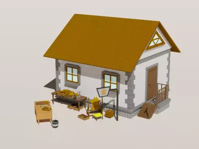 Low poly Tanner pbr game ready house with furniture Free low-poly 3D model