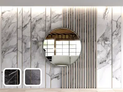 Marble panels with planks and mirror 3D model