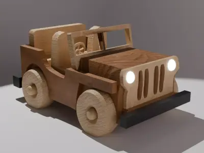A Toy car SUV made of wood Low-poly 3D model