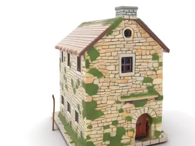Rustic Stone House with Moss Details Model Pack Low-poly 3D model