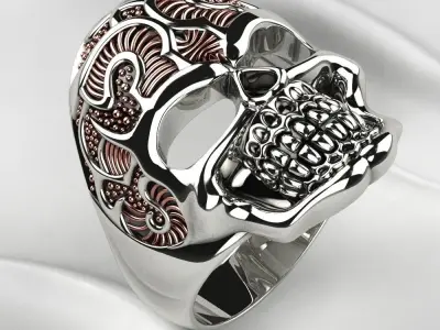 Gold Silver Skull Ring with Rhoduim Plating 3D print model
