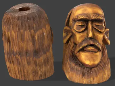Wooden Head Low-poly 3D model