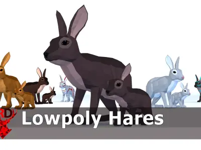 LowPoly Hares pack Low-poly 3D model