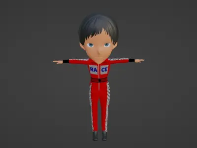 Racing Driver Cartoon Character Low-poly 3D model