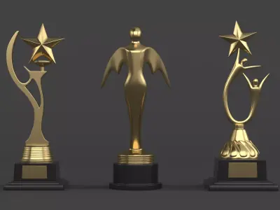 Gold Trophy Cups 3D model 22