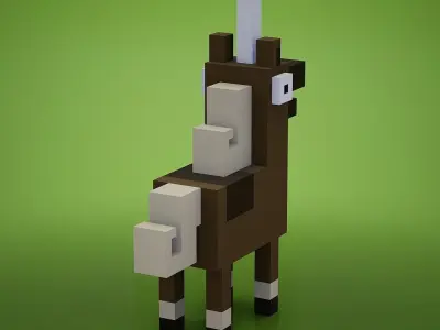 Voxel - Brown Unicorn Low-poly 3D model