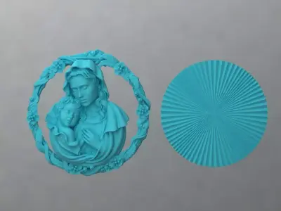 Luxury Virgin Mary and Child Relief Pendant Design 124a 3D print model