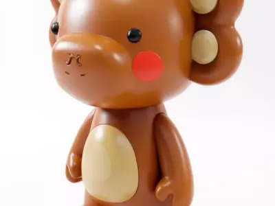 Cute Brown Bear Toy Stylized Cartoonish Cub Red Cheek 3D Low-poly 3D model