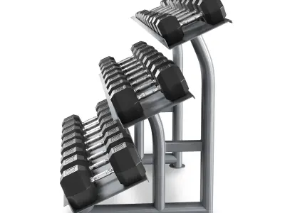 HEX DUMBBELL SET with rack Low-poly 3D model