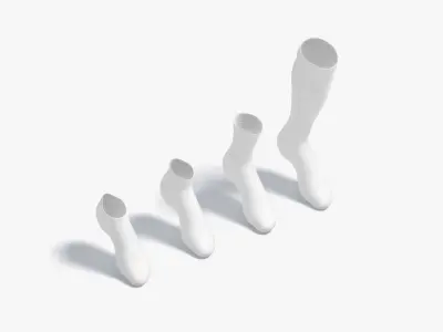 White Single Socks on tiptoe different shapes - fabric sox  Low-poly 3D model