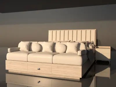 LuxeMorph Grand Bed -Luxury Transformable Bed with Sofa -Storage 3D model