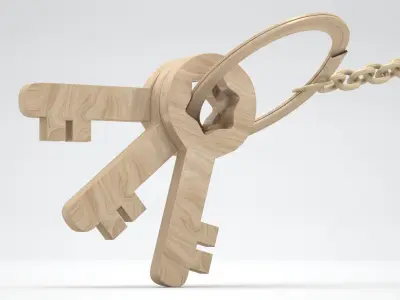 Keychain with Wooden Keys 3D model